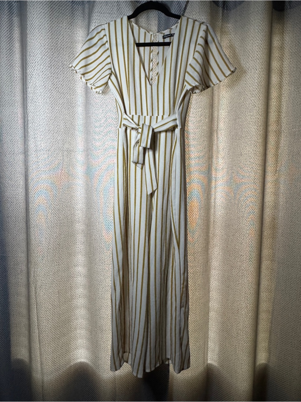 White & Yellow Striped Jumpsuit